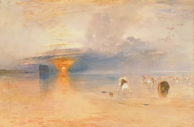 Calais homokja apálykor, csalihalat gyűjtő poissards-ok, 1830